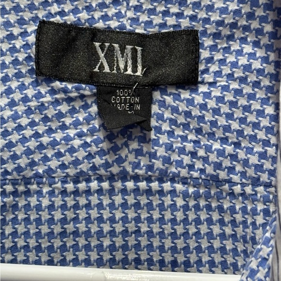 XMI Blue Checkered Shirt with cuff links 100% cotton LARGE - Picture 4 of 5